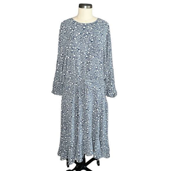 ANTHROPOLOGIE Milan Midi Dress Blue Leopard Pattern Relaxed Fit Size 8 Boho - Picture 1 of 7